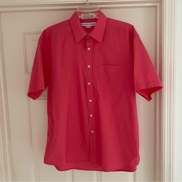Men's 16.5 Irvine Park Short Sleeve Pink Coral button down shirt - Picture 1 of 6